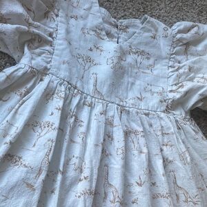 Rylee + Cru Jolene Linen Dress in Safari Toile. Empire Waist & Balloon Sleeves